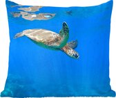 Sierkussen - Schildpad Zwemmend In Oceaan - Blauw - 50 Cm X 50 Cm