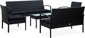 vidaXL 5-delige Loungeset met kussens poly rattan zwart