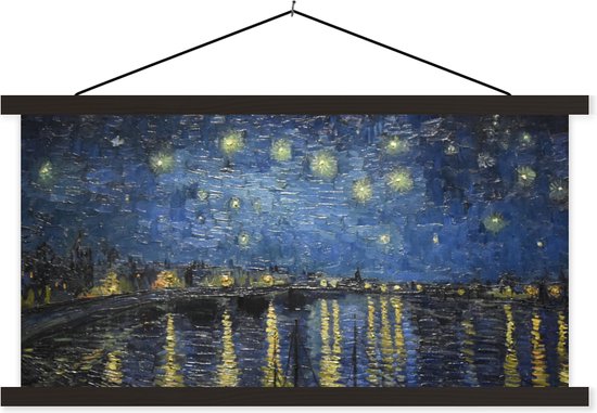 Posterhanger incl. Poster - Schoolplaat - Sterrennacht boven de Orsay Parijs - Vincent Van Gogh - 90x45 cm - Zwarte latten