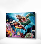 Painting Expert® Schilderen op nummer Volwassenen - Schilderen op nummer Kinderen - Schildpadden met Vissen in de Zee - 40x50cm - Exclusief Lijst (24 kleurtjes)