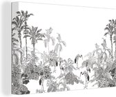 Toile Peinture Jungle - Vogels - Zwart - Wit - 180x120 cm - Décoration murale XXL