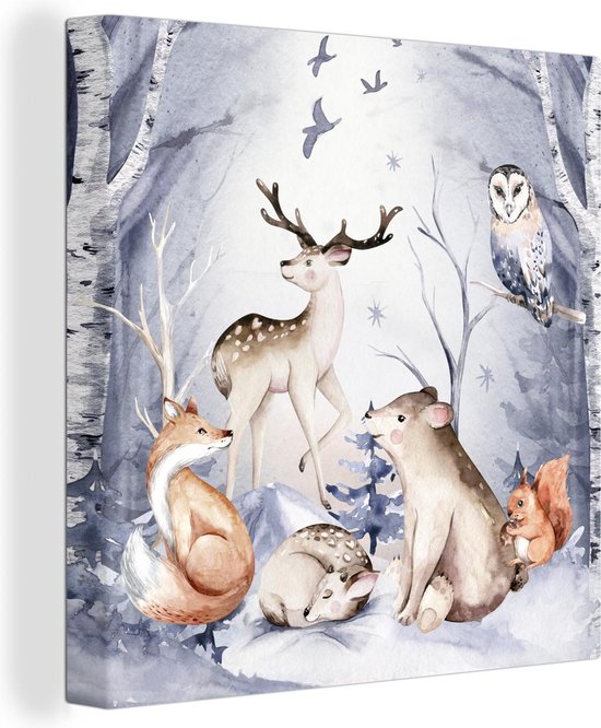 Canvas Schilderij Bos - Winter - Kerst - 50x50 cm - Wanddecoratie