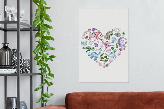 Toile Peinture Chambre d'Enfant - Coeur - Dinosaurus - 60x90 cm - Décoration murale
