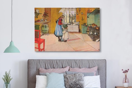 Tableau sur toile La cuisine d'une maison - Carl Larsson - 180x120 cm - Décoration murale XXL