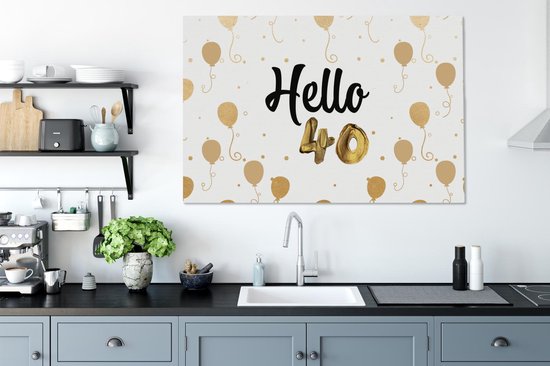 Canvas schilderij 140x90 cm - Wanddecoratie Ballonnen - 40 jaar - Goud - Muurdecoratie woonkamer - Slaapkamer decoratie - Kamer accessoires - Schilderijen op canvas