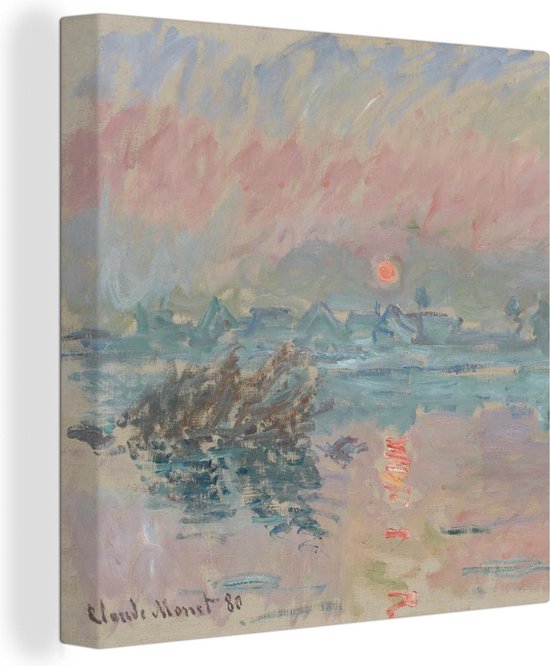Canvas Schilderij Zonsondergang op de Seine bij Lavacourt - Claude Monet - 90x90 cm - Wanddecoratie