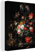 Canvas Schilderij Overturned bouquet - Abraham Mignon - Schilderij - Oude meesters - Vintage - 60x80 cm - Wanddecoratie