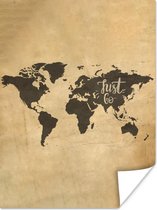 Wereldkaarten - Wereldkaart - Vintage - Quotes - 60x80 cm