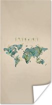 Wereldkaarten - Wereldkaart - Planten - Water - 80x160 cm