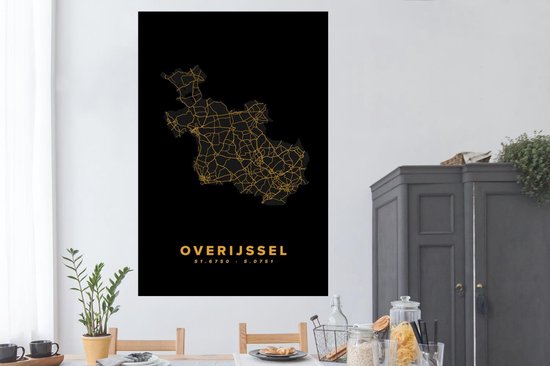 Affiche Overijssel - Carte - Noir et or - Pays- Nederland - 120x180 cm XXL