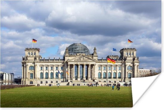 Reichstag Building in Berlijn Poster 180x120 cm - Foto print op Poster (wanddecoratie woonkamer / slaapkamer) XXL / Groot formaat!