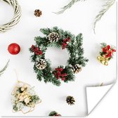 Poster Winter - Kerst - Krans - 30x30 cm - Kerstmis Decoratie - Kerstversiering - Kerstdecoratie Woonkamer - Kerstversiering - Kerstdecoratie voor binnen - Kerstmis