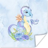 Affiche Dinosaurus - Blauw - Chambre d'enfant - 50x50 cm