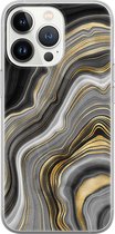 iPhone 13 Pro hoesje siliconen - Marble agate - Soft Case Telefoonhoesje - Print / Illustratie - Transparant, Goud