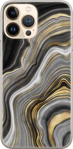 iPhone 13 Pro Max hoesje siliconen - Marble agate - Soft Case Telefoonhoesje - Print / Illustratie - Transparant, Goud