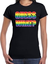 T-shirt Guess what - Coming out tekst regenboog - zwart - dames -  LHBT - Gay pride shirt / kleding / outfit S
