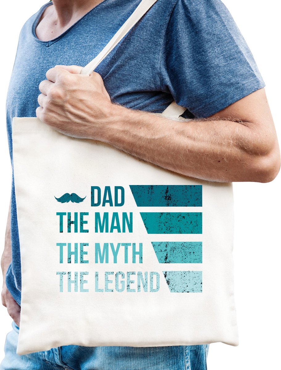 Cadeau tas wit katoen met de tekst Dad the legend - kado tasje voor vaders