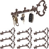 Relaxdays 10x sleutelrekje vintage - sleutel organizer - sleutelrek 3 haken - ophanghaken