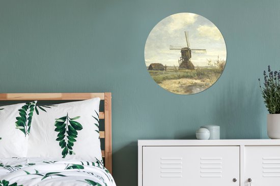 Wall Circle - Indoor Wall Circle - 'Journée ensoleillée' : un moulin à vent sur un cours d'eau - Peinture de Paul Joseph Constantin Gabriel - ⌀ 60 cm - Décoration murale - Peintures Ronds