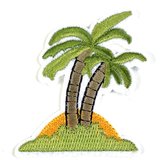 Palmboom Zonsondergang Strijk Embleem Patch 5.7 cm / 6.3 cm / Groen Beige Geel