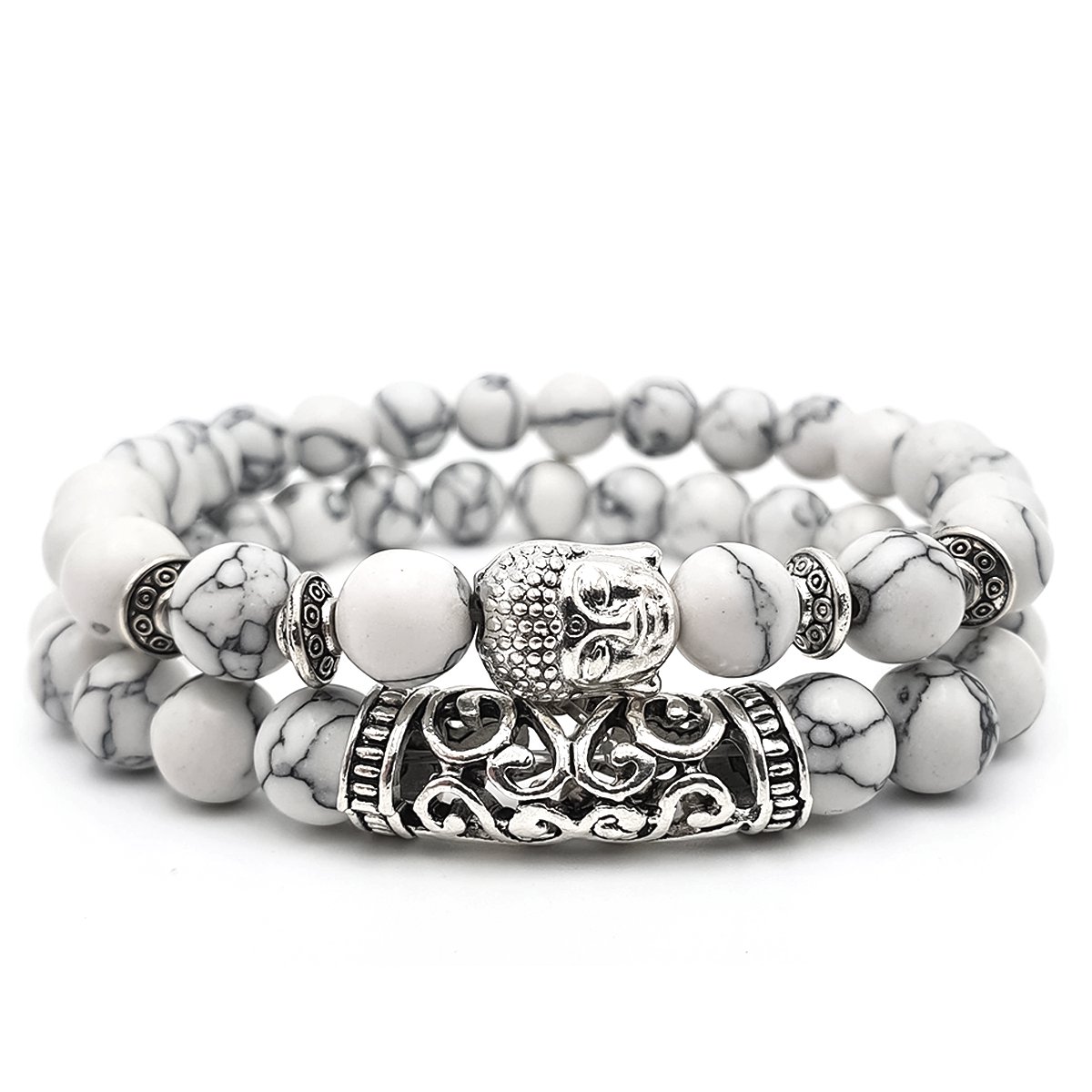 AWEMOZ Boeddha Natuursteen Armbanden - Boeddha Kralen Armbandjes - Wit - Armband Dames - Armband Heren - Unisex - Sieraden - Cadeau voor Man en Vrouw