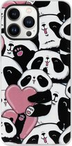 ADEL Siliconen Back Cover Softcase Hoesje Geschikt voor iPhone 13 Pro Max - Panda Hartjes