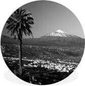 Wandcirkel - Muurcirkel Binnen - ⌀ 30 cm - Kunststof - Orotava met zicht op El Teide, Tenerife - Zwart-Wit