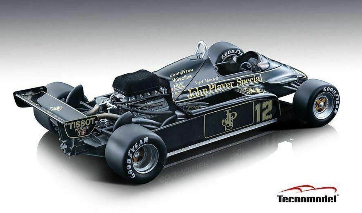 De 1:18 Diecast Modelcar van Lotus F1 91 #12 van de Britse GP van 1982. De coureur was Nigel Mansell. De fabrikant van het schaalmodel is Tecnomodels. Dit item is alleen online verkrijgbaar.