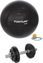 Tunturi - Fitness Set - Halterset 10 kg incl 1 Dumbellstang  - Gymball Zwart 65 cm