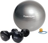 Tunturi - Fitness Set - Vinyl Dumbbell 2 x 5 kg - Gymball Zilver 65 cm