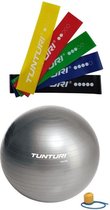 Tunturi - Fitness Set - Weerstandsbanden 5 stuks - Gymball Zilver 55 cm