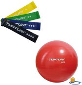 Tunturi - Fitness Set - Weerstandsbanden 4 stuks - Gymball Rood 65 cm