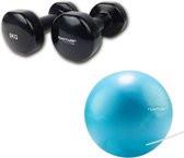 Tunturi - Fitness Set - Tunturi Fitnessbal 25 cm & 2 x 5 kg Gewichten