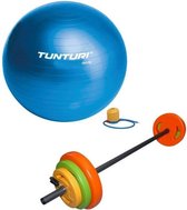Tunturi - Fitness Set - Halterset 20 kg incl stang - Gymball Blauw 55 cm