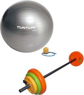 Tunturi - Fitness Set - Halterset 20 kg incl stang - Gymball Zilver 65 cm