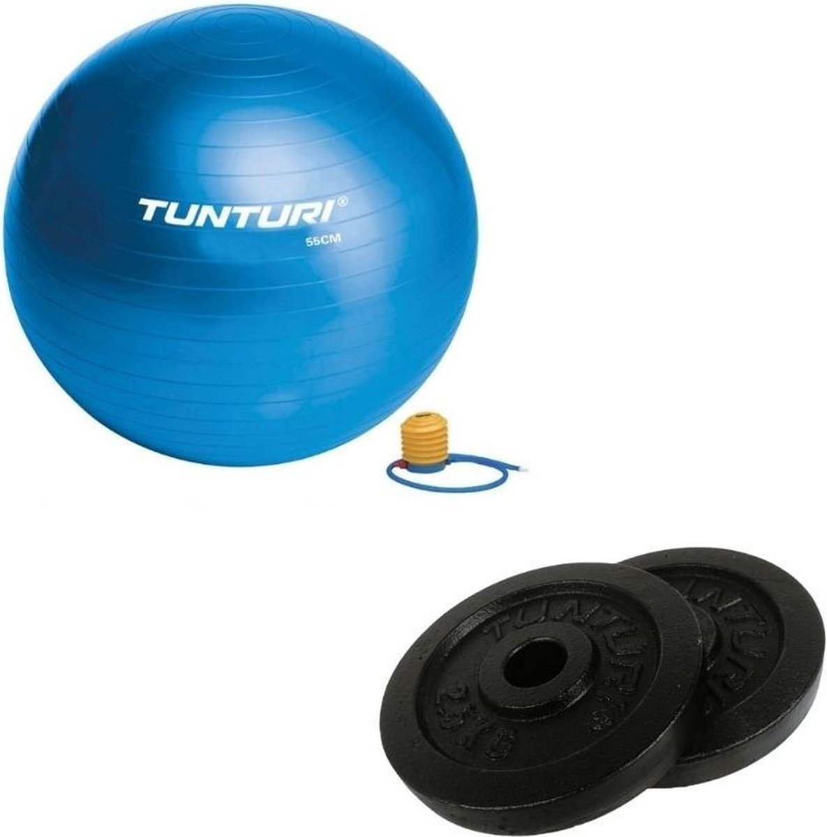Tunturi - Fitness Set - Halterschijven 2 x 2,5 kg - Gymball Blauw 55 cm