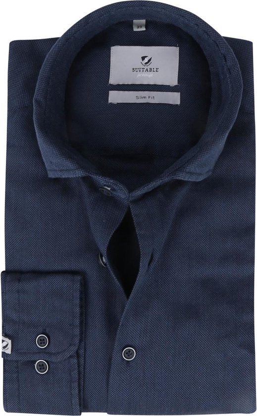 Suitable - Prestige Overhemd Funi Donkerblauw - 40 - Heren - Slim-fit