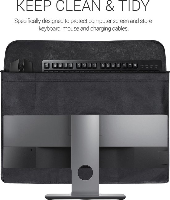 Kwmobile Cover Compatible With 27-28" Monitor - 3-IN-1 Case With Storage For Mouse, Keyboard - Dark Grey
