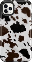 Apple iPhone 11 Pro Max Telefoonhoesje - Extra Stevig Hoesje - 2 lagen bescherming - Met Dierenprint - Koeien Patroon - Donkerbruin