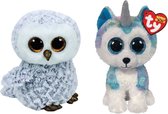 Ty - Knuffel - Beanie Boo's - Owlette Owl & Helena Husky