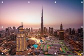 De stadslichten en skyline van Dubai City bij twilight - Foto op Tuinposter - 90 x 60 cm