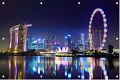 Neon verlichting in de nachtelijke skyline van Singapore  - Foto op Tuinposter - 60 x 40 cm