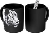 Magische Mok - Foto op Warmte Mokken - Koffiemok - Dierenprofiel tijger in zwart-wit - Magic Mok - Beker - 350 ML - Theemok