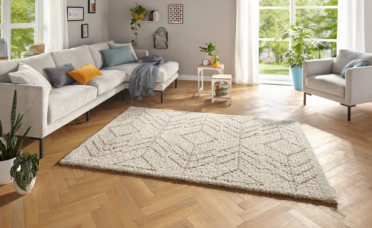 Hoogpolig vloerkleed Toboso - crème/bruin 80x150 cm