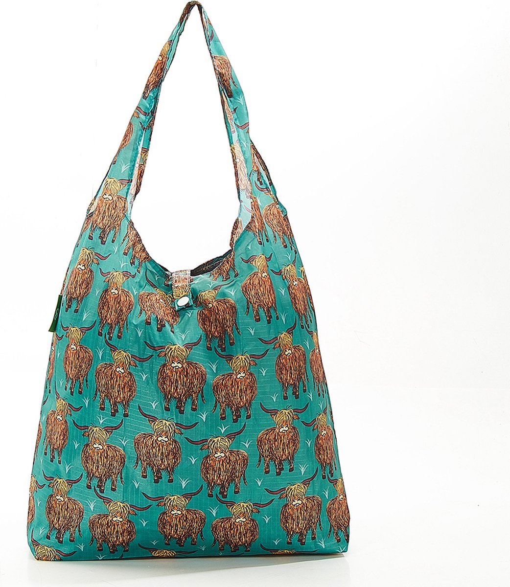 Eco Chic - Foldaway Shopper - A26TL - Teal - Highland Cow