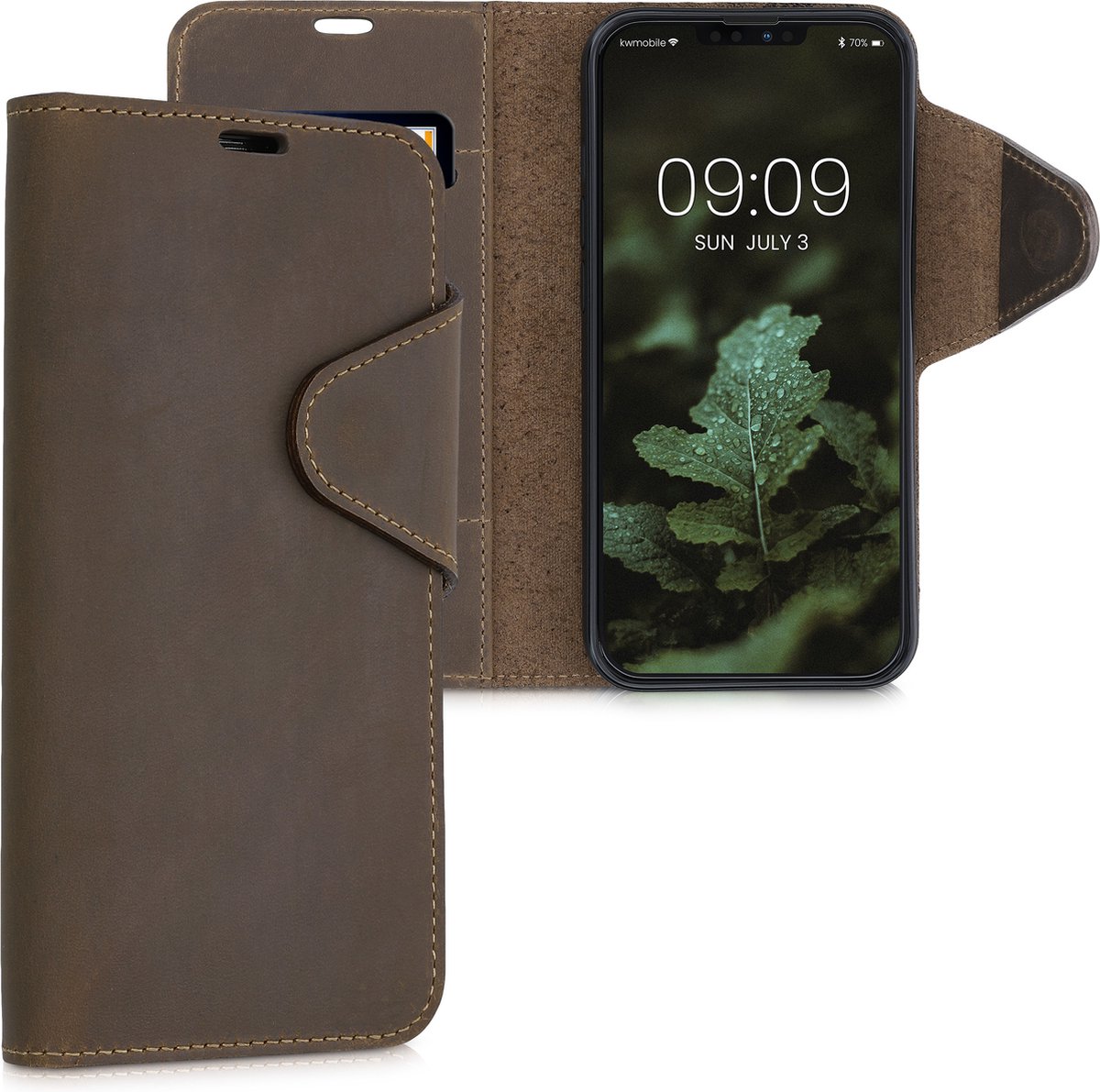 kalibri telefoonhoesje voor Apple iPhone 13 Pro Max - Hoesje met pasjeshouder en standaard - bruin - Wallet case