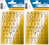 Stickervelletjes met 432x stuks alfabet plak letters A tot Z zwart/goud 13x12 mm