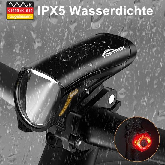 TopTrek Fietsverlichtingsset 70/30 lux - LED-lichtstanden - IPX5 waterdicht - USB oplaadbaar - Inclusief voor- en achterlicht — afbeelding 4