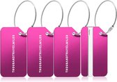 Thousandtravelmiles® – Aluminium Bagagelabel Roze – Kofferlabel – Bagagelabel voor koffers en tassen – Reislabel voor bagage – Adreslabels – 4 stuks – Roze