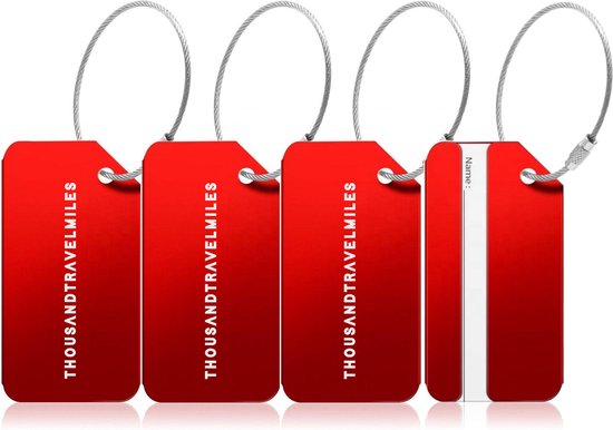 Bagagelabel – Rood – 4 stuks – Kofferlabel – Aluminium – Reisaccessoires – Kofferlabels – Bagagelabels voor Koffers – Luggage tag – Kofferlabel / Bagagelabel